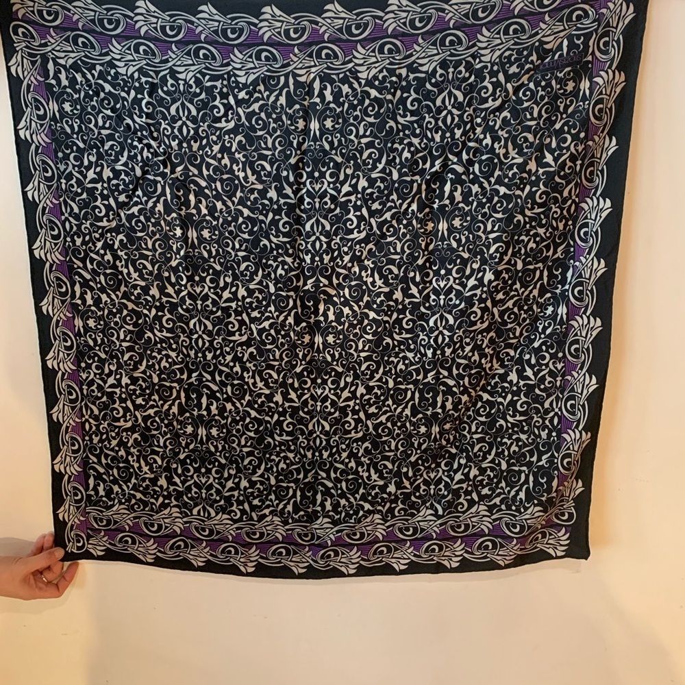Not Available Elegant Versace Black and Purple Patterned Scarf
